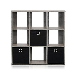 FURINNO Simplistic 9-Cube Organizer With Bins French Oak Grey & - 26.5 X 26.7 X 7.9 In Black