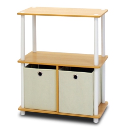 FURINNO Turn-N-Tube Go 3-Tier Multipurpose Storage Rack Shelving Unit With Bins Beech & White - 29.75 X 23.6 X 11.6 In Green