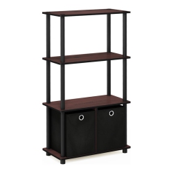 FURINNO Go 4-Tier Multipurpose Storage Rack Shelving Unit With Bins Dark Cherry & Black - 43.25 X 23.6 X 11.6 In Green