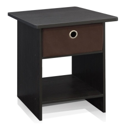 FURINNO End Table - Night Stand Storage Shelf With Bin Drawer Espresso & - 17.8 X 15.5 X 15.5 In Brown