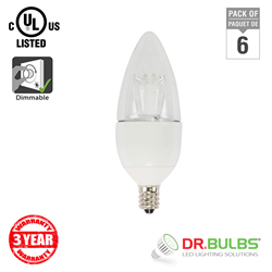 DR. BULBS (6-Pack) B11 5W Soft (3000K) Led Bulb - 3 Year Warranty In White