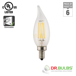 DR. BULBS (6-Pack) Ca10 4W Warm (2700K) Filament Candelabra Led Bulb - 2 Year Warranty In White