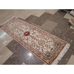 AHMEDANI Love Floral Medallion Hand Knotted Runner Rug Wool Silk Carpet (6 X 2)' In Ivory