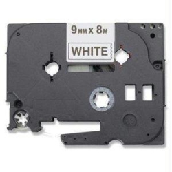 BROTHER Mobile Solutions 9MM - 0.35 Black On Hge Tape With Extra Strength Adhesive 8M - 26.2 In White