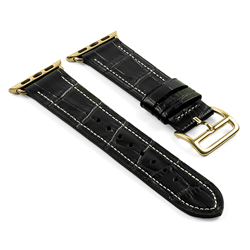 STRAPSCO Dassari Croc Embossed Leather Strap Band for 42MM Apple Watch W/ Hermes Gold Buckle In Black In Yellow
