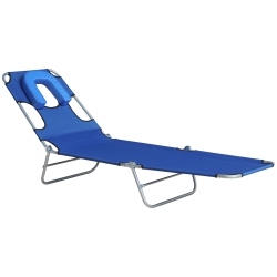 OUTSUNNY Outdoor Lounge Chair, Adjustable Folding Chaise Lounge With Face Cavity, Tanning Chair Sun Lounger Bed Recliner In Blue
