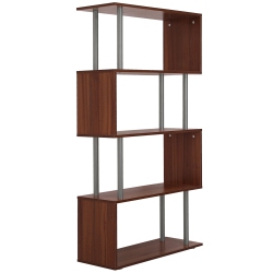 HOMCOM 5-Tiers Geometric Wooden Bookcase S-Shaped Storage Bookshelf Display With Metal Frame for Living Room, Bedroom, Home Office, Walnut