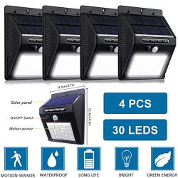 MEGAPOWER (Tm) 30 Leds Waterproof Security Motion Sensor Solar Light 4PCs Pack
