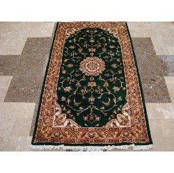 AHMEDANI Exclusive Dark Floral Medallion Area Rug Hand Knotted Wool Silk Carpet (5 X 3)' In Green