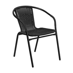 FLASH FURNITURE Rattan Indoor-Outdoor Restaurant Stack Chair In Black