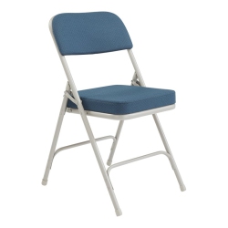 NATIONAL PUBLIC 2" Upholstered Seat Folding Chair Fabric Color: Navy Pattern, Frame Color: Textured - 2 Pack In Grey