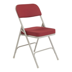 NATIONAL PUBLIC 2" Upholstered Seat Folding Chair Fabric Color: Burgundy Pattern, Frame Color: Textured - 2 Pack In Grey
