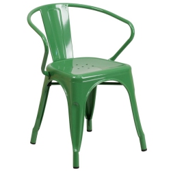 FLASH FURNITURE Metal Stackable Dining Arm Chair In In Green