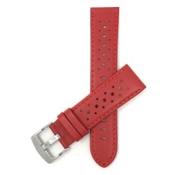 BANDINI 24MM Vented Racer Genuine Leather Watch Strap Band, With Stainless Steel Buckle In Red