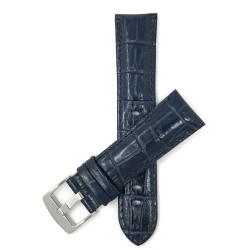 BANDINI 24MM Mens' Alligator Style Genuine Leather Watch Band Strap, Royal In Blue