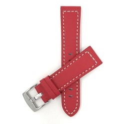 BANDINI 22MM Smartwatch Strap for Motorola 360 (46MM Case), Samsung S3 Classic, Leather, Racer, White Stitching In Red