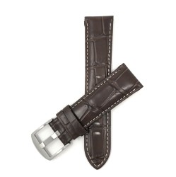 BANDINI 24MM Mens', Brown Crocodile Style, Genuine Leather Watch Band Strap, Also Comes In Black And Tan Stitching In White
