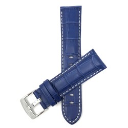 BANDINI 18MM Royal Mens' Alligator Style Genuine Leather Watch Strap Band, With White Stitching In Blue