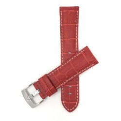 BANDINI 22MM Alligator Style Smartwatch Strap for Motorola 360 (46MM Case), Samsung S3 Classic, Leather, White Stitch In Red