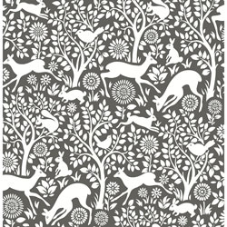 Papier Peint Mirabelle Meadow Animals D'a-Street Prints - Anthracite