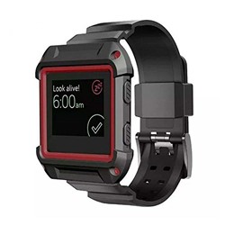 STRAPSCO Fitbit Blaze Tracker Protective Case Cover With Silicone Band Black W/ Trim In Red