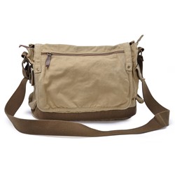 GOOTIUM Vintage Canvas Messenger Bag Classic Cross-Body Shoulder Bag, Khaki