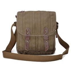 GOOTIUM Small Vintage Canvas Messenger Bag Unisex Crossbody Shoulder Satchel, Army In Green