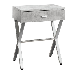 MONARCH Accent Table - Cement / Chrome Metal Night Stand In Grey