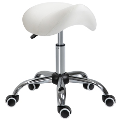 HOMCOM Cosmetic Stool 360° Rotate Height Adjustable Salon Massage Spa Chair Hydraulic Rolling Faux Leather Saddle Stool Mobility, Cream In White