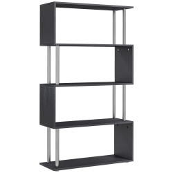 HOMCOM 5-Tiers Geometric Wooden Bookcase S-Shaped Storage Bookshelf Display With Metal Frame for Living Room, Bedroom, Home Office In Black