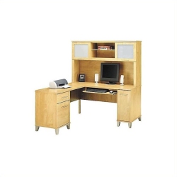 BUSH Furniture Somerset 60" L-Shape Computer Desk With Hutch In Maple Cross
