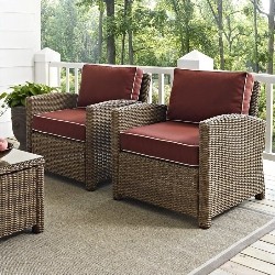 CROSLEY FURNITURE Bradenton 2 Piece Outdoor Wicker Seating Set With Sangria Cushions