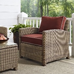 CROSLEY FURNITURE Bradenton Outdoor Wicker Arm Chair With Sangria Cushions