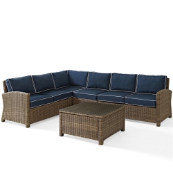 CROSLEY FURNITURE Bradenton 5 Piece Wicker Patio Sectional Set In And Navy In Brown