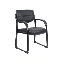 BOSS OFFICE PRODUCTS Leather Sled Base Side Chair With Arms
