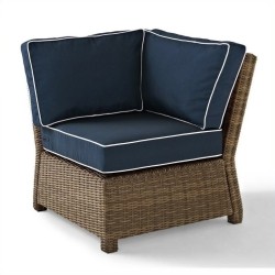 CROSLEY FURNITURE Bradenton Outdoor Wicker Sectional Corner Chair With Cushions In Navy