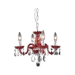 ELEGANT LIGHTING Rococo 15" 4 Light Royal Crystal Chandelier In In Red