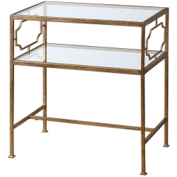 UTTERMOST Genell Leafed Iron Glass Side Table In Gold