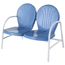 CROSLEY FURNITURE Griffith Metal Patio Loveseat In White And In Sky Blue
