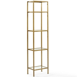 CROSLEY FURNITURE Aimee 4 Shelf Narrow Glass Etagere In Antique In Gold