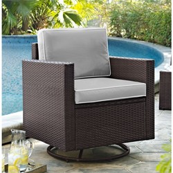 CROSLEY FURNITURE Palm Harbor Wicker Patio Swivel Rocker With Cushions In Gray
