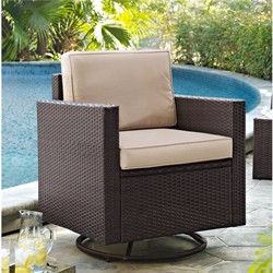 CROSLEY FURNITURE Palm Harbor Wicker Patio Swivel Rocker Chair With Cushion In Sand