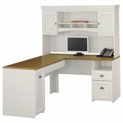 BUSH Furniture Fairview 60" L-Shape Computer Desk With Hutch In Antique In White