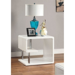 FURNITURE OF AMERICA Lazer Geometric Wood End Table In Glossy In White