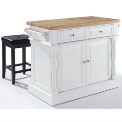 CROSLEY FURNITURE Oxford Butcher Block Top Kitchen Island With Square Stools In In White