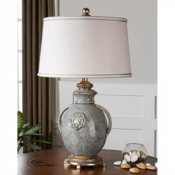 UTTERMOST Cancello Textured Ceramic Lamp In Distressed In Light Blue