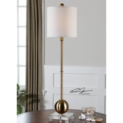 UTTERMOST Laton Metal With Shade Buffet Lamp In Brushed Brass In White
