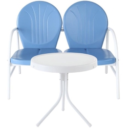 CROSLEY FURNITURE Griffith 2 Piece Metal Patio Loveseat Set In In Sky Blue