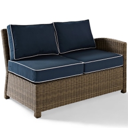 CROSLEY FURNITURE Bradenton Wicker Right Arm Patio Loveseat In And Navy In Brown