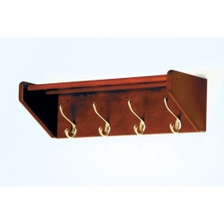 WOODEN MALLET Hat And Coat Rack With 4 Brass Hooks In In Mahogany